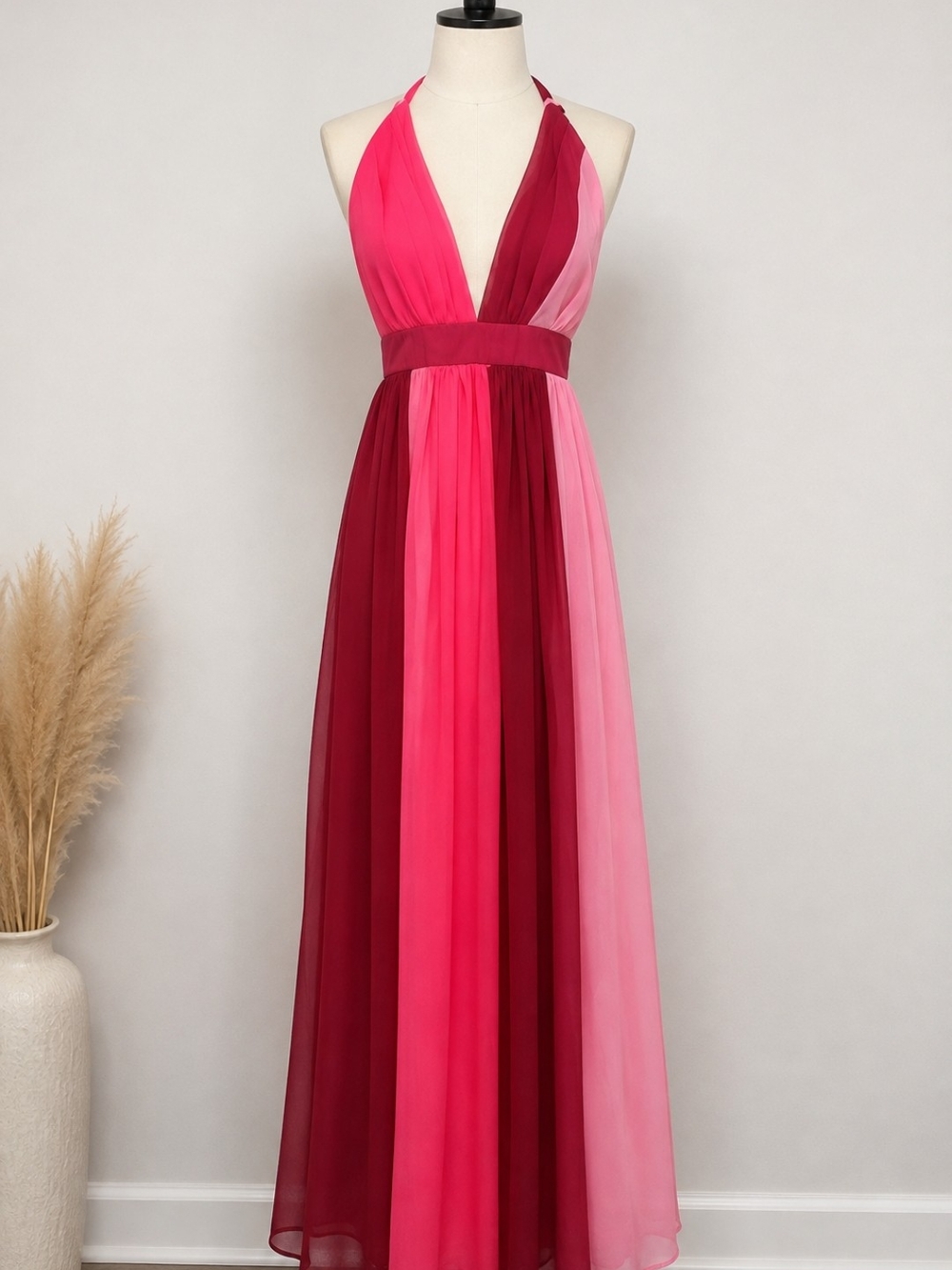 Pink Lily Halter Maxi Dress in Pink & Burgundy
